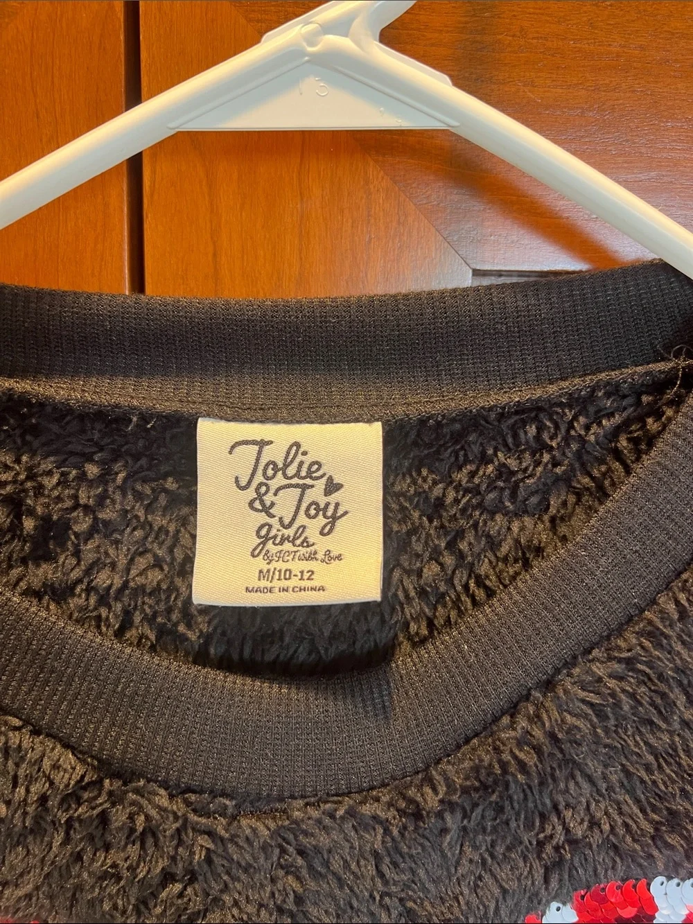 Jolie Black Plush Kids Crewneck Sweater with Red & White Candy Canes